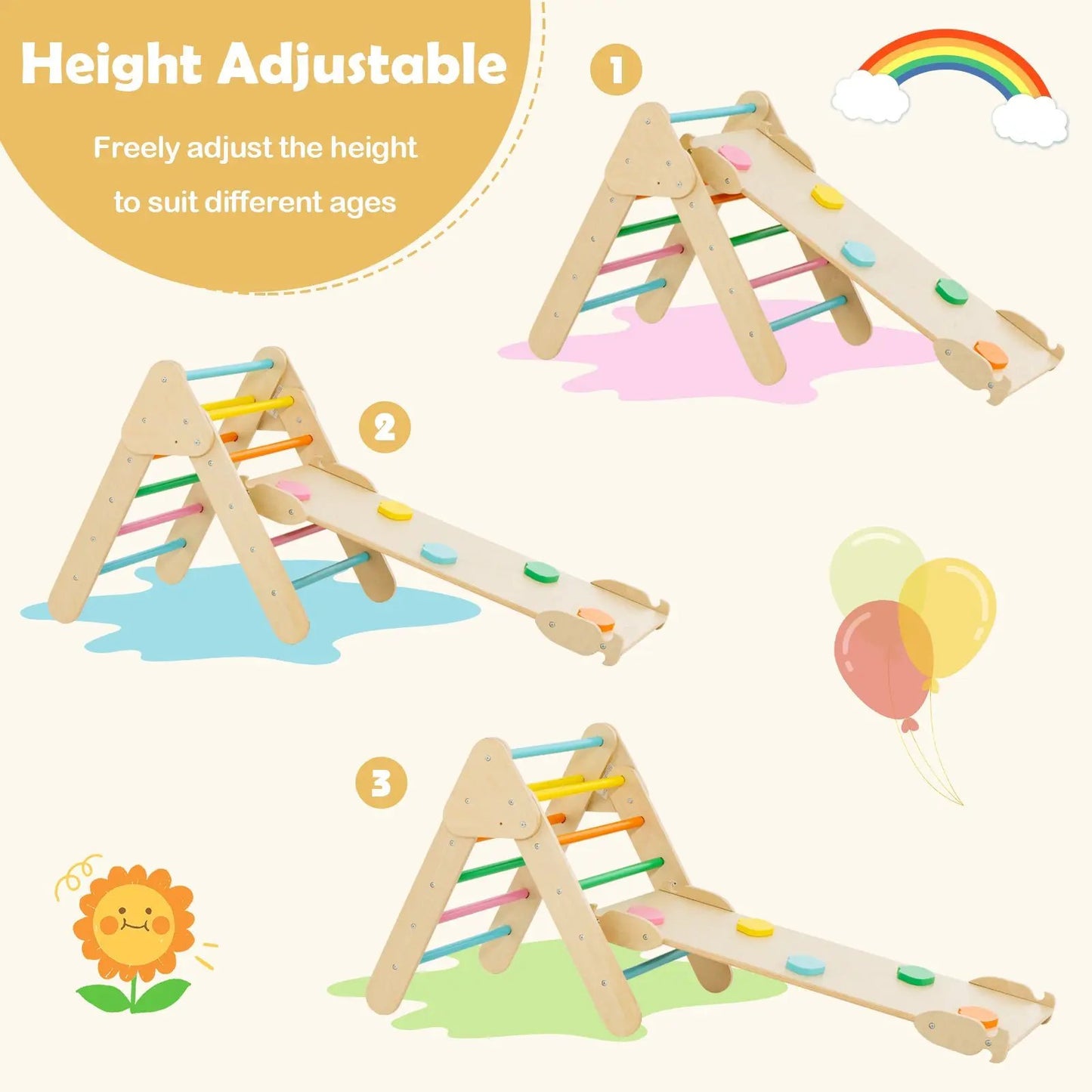 5-in-1 Wooden Kids Climber Toys with Triangle Arch Ramp-Multicolor - Tampa Home & Garden Store