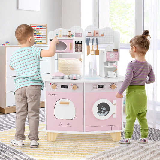 Wooden Kids Kitchen Playset with Coffee Maker for kids-Pink - Tampa Home & Garden Store