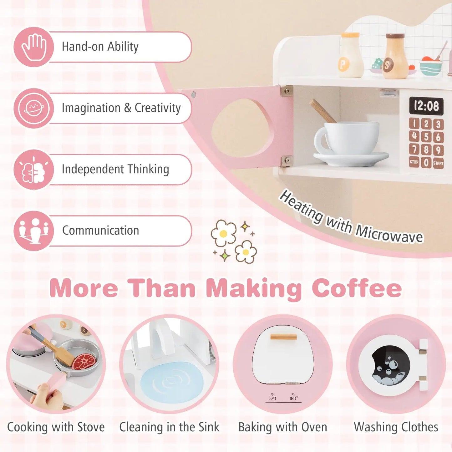 Wooden Kids Kitchen Playset Coffee Maker Pink DirectDeals Kitchen Playsets on Tampa Home & Garden Store