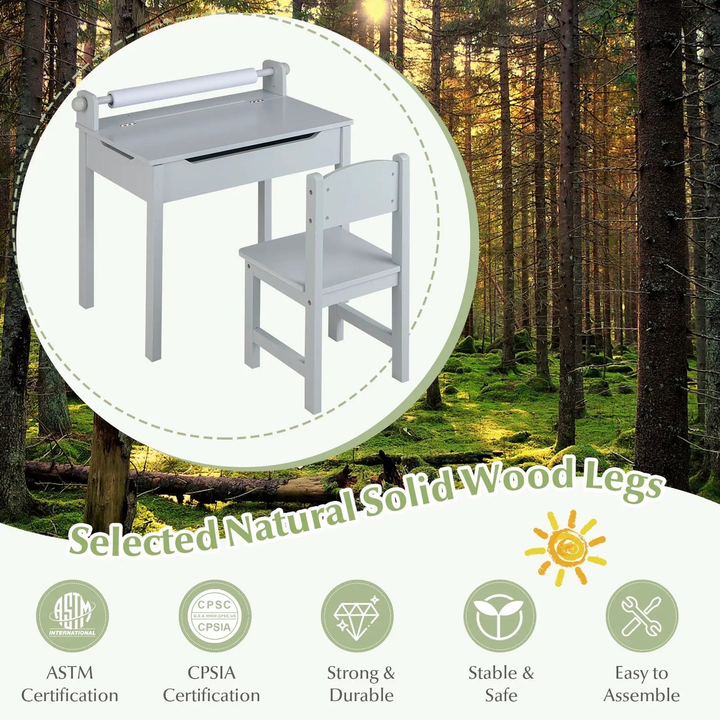 White wooden kids table and chair set with storage drawer and paper roll holder by DirectDeals on Tampa Home & Garden Store