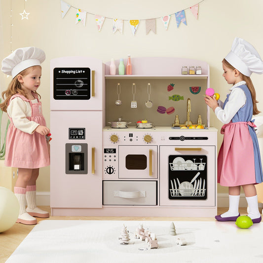 Wooden Kids Kitchen Playset with Chalkboard Ice Maker Sink Lighted Microwave - Tampa Home & Garden Store