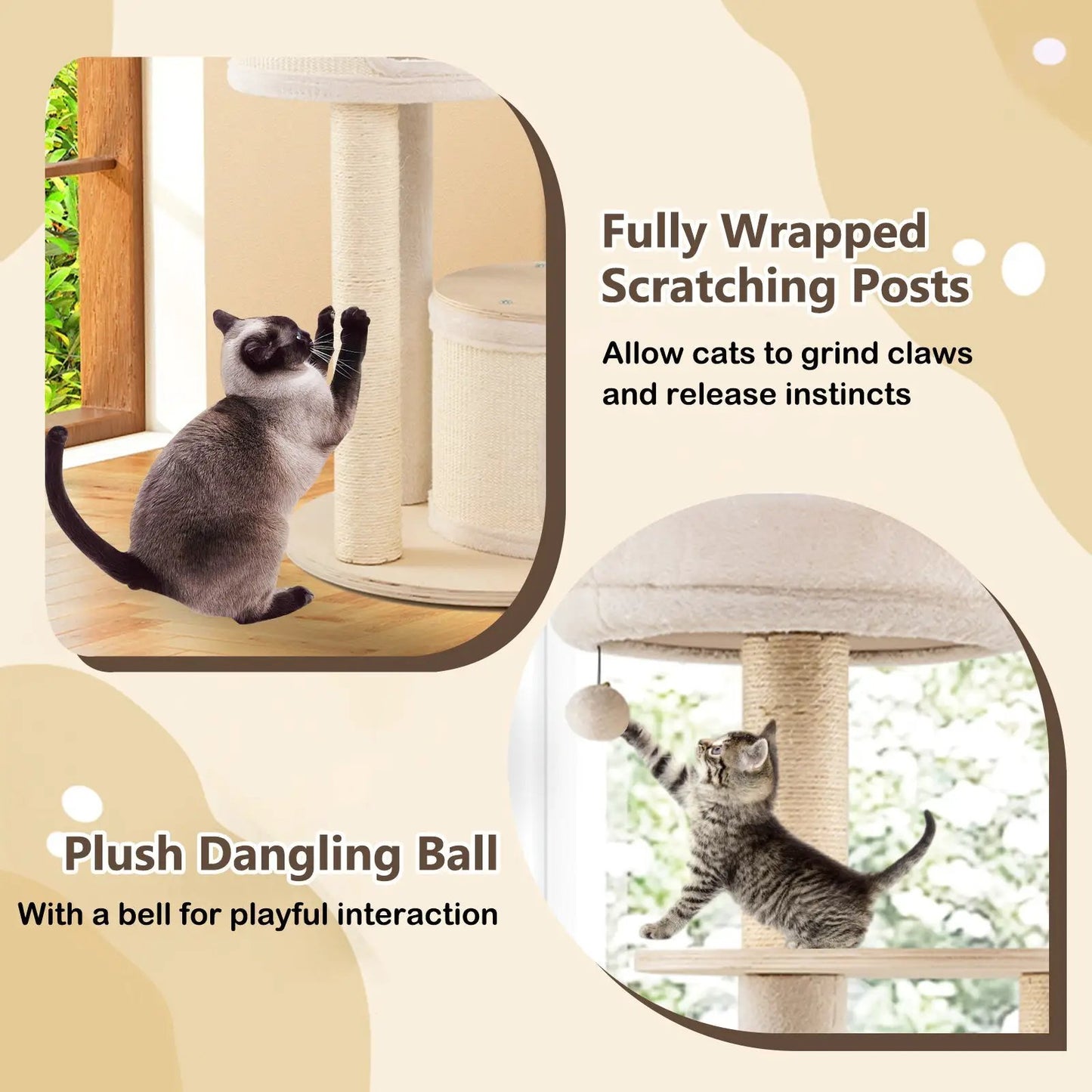 Wooden Kitten Tower with sisal posts and 2 condos natural wood finish on Tampa Home & Garden Store