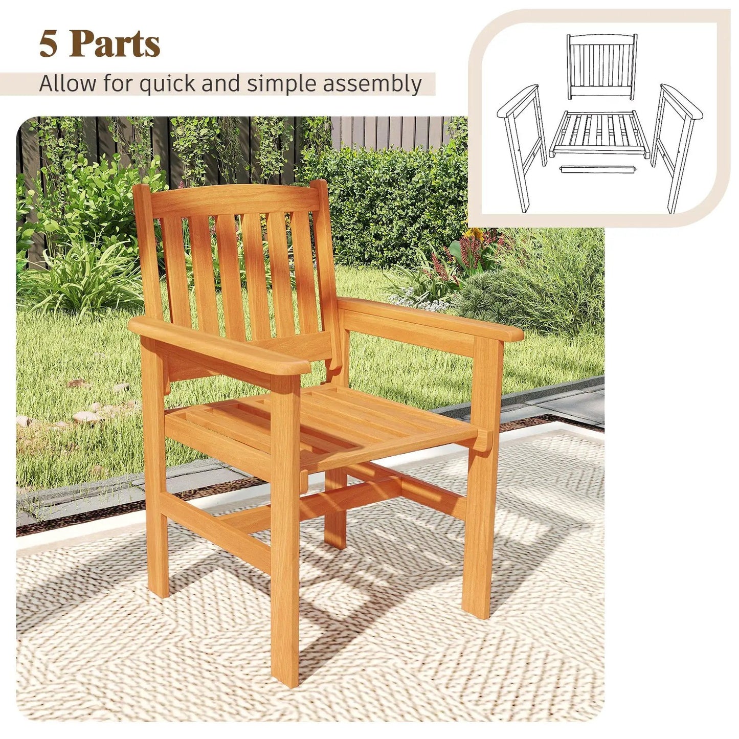 Wooden patio chairs set of 2 by DirectDeals with inclined backrests in natural wood tone on Tampa Home & Garden Store