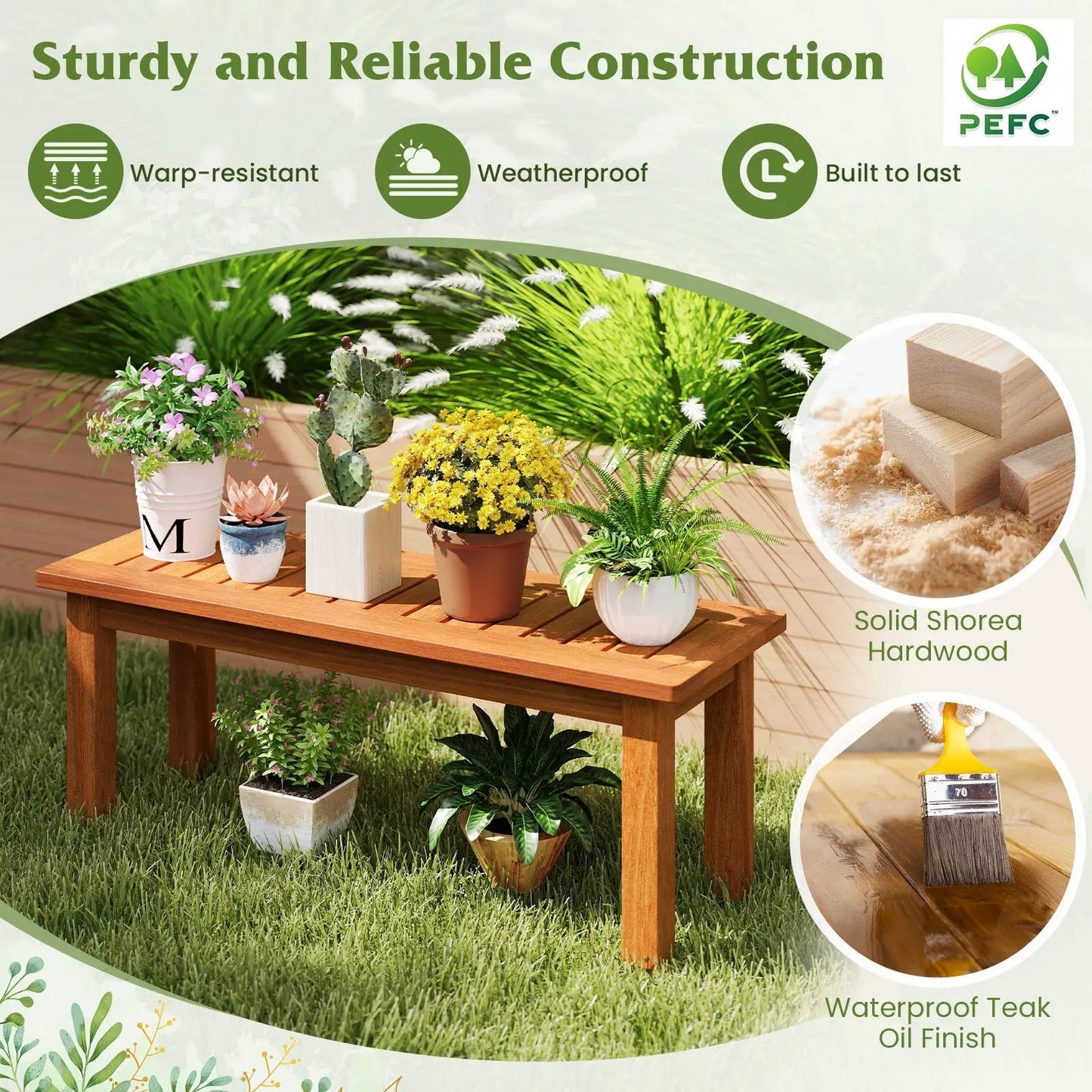 Wooden plant stand for indoor and outdoor display in natural solid wood on Tampa Home & Garden Store