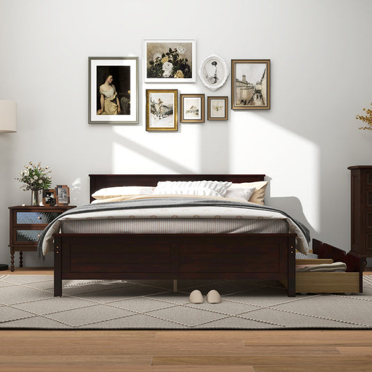 Full Size Bed Frame with Storage Drawers and Solid Wood Headboard-Espresso - Tampa Home & Garden Store