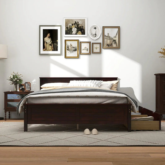 Full bed frame with storage drawers and solid wood headboard in espresso finish by DirectDeals on Tampa Home & Garden Store
