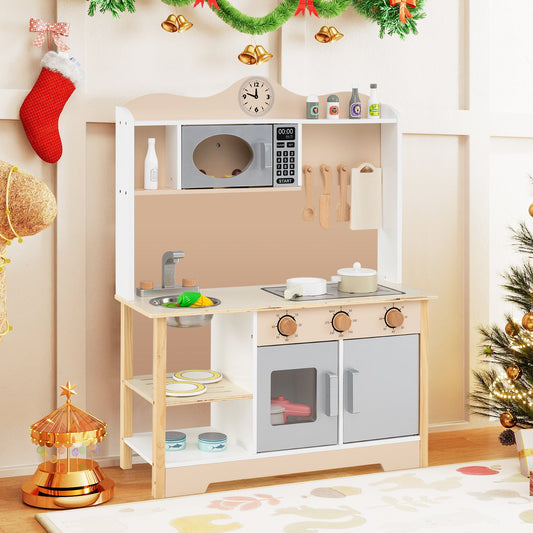 Wooden Play Kitchen Cooking Toy Playset for Kids-White - Tampa Home & Garden Store