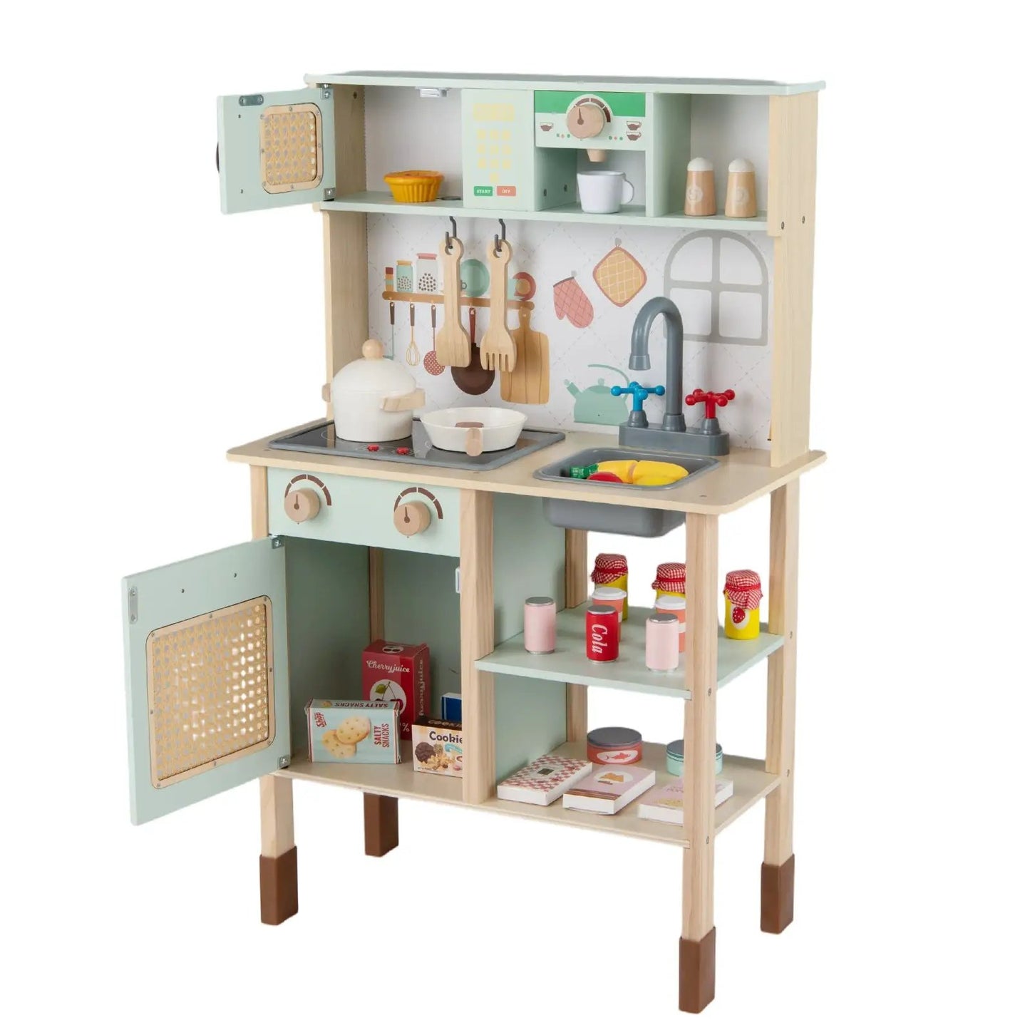Wooden play kitchen for kids with lights and sounds pastel mint wood finish stove and sink on Tampa Home & Garden Store