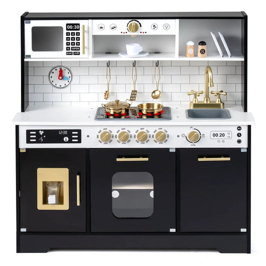Wooden Play Kitchen for Kids Realistic Lights