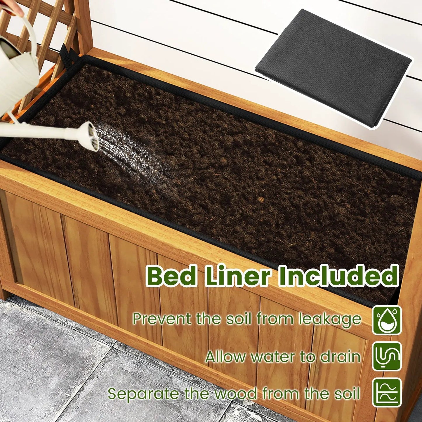 Orange wooden raised garden bed with lattice trellis and bed liner included, soil visible on Tampa Home & Garden Store