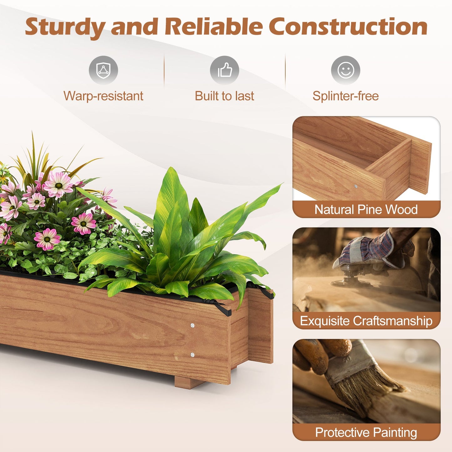Wooden Raised Garden Bed natural pine with drainage holes planter DirectDeals on Tampa Home & Garden Store