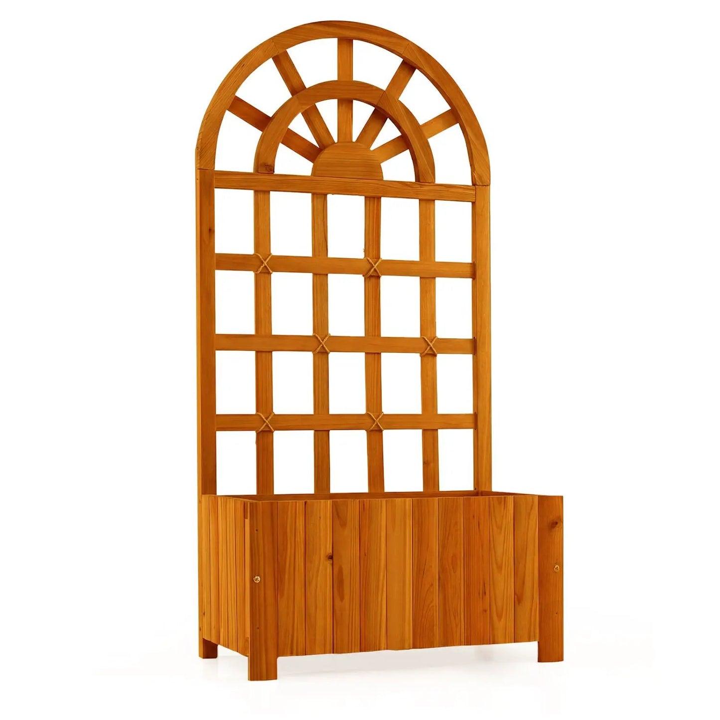 Wooden raised garden bed with trellis and arched lattice top, 48 inch, natural wood on Tampa Home & Garden Store