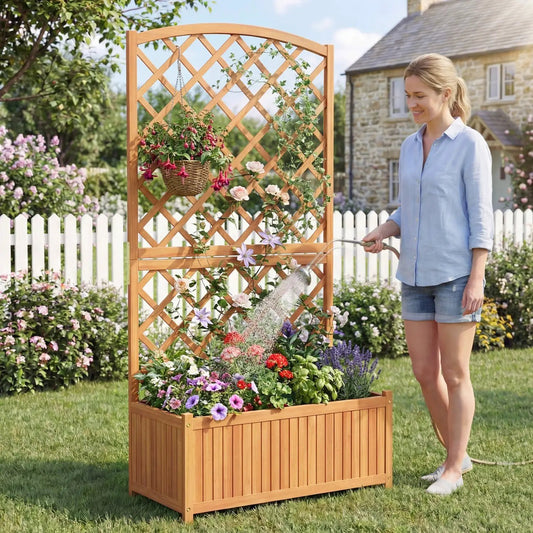 Wooden Raised Garden Bed with Trellis 63 Inch Tall Garden Planter - Tampa Home & Garden Store