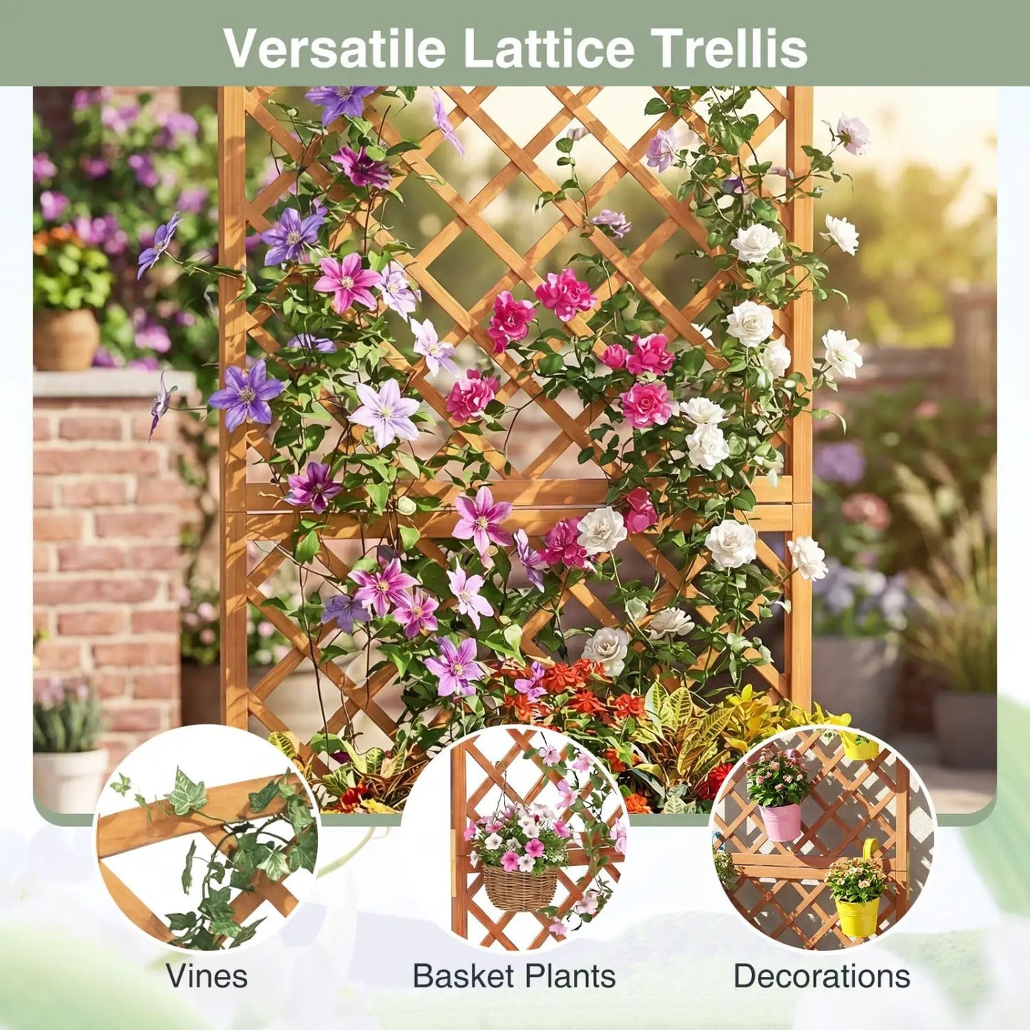 Raised garden bed with trellis planter, natural wood lattice, 63-inch DirectDeals on Tampa Home & Garden Store