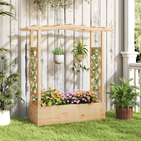 Wooden Raised Garden Bed Planter Box with Trellis and Hanging Roof - Tampa Home & Garden Store