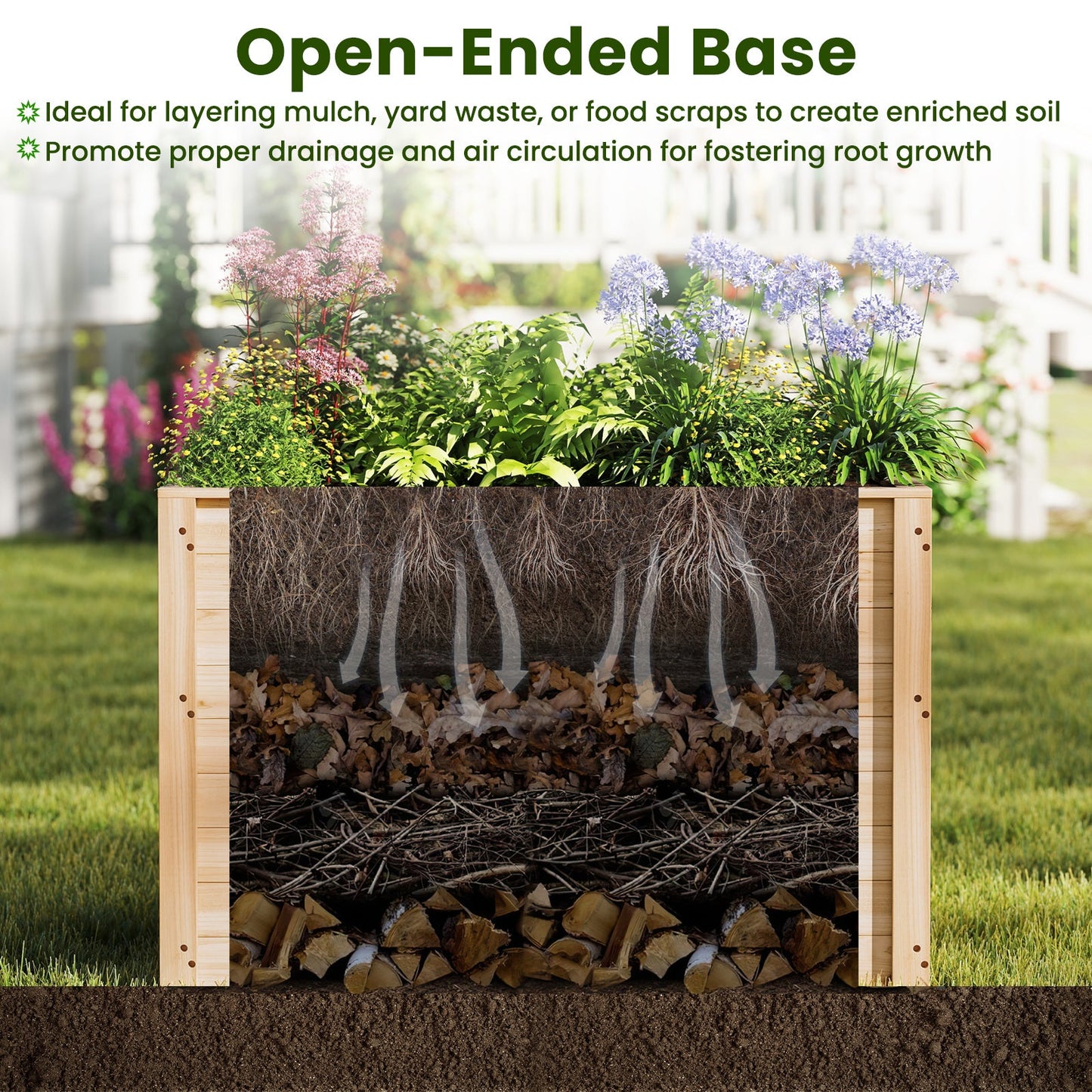 Wooden Raised Garden Bed Elevated Planter Box with Open-Ended Base