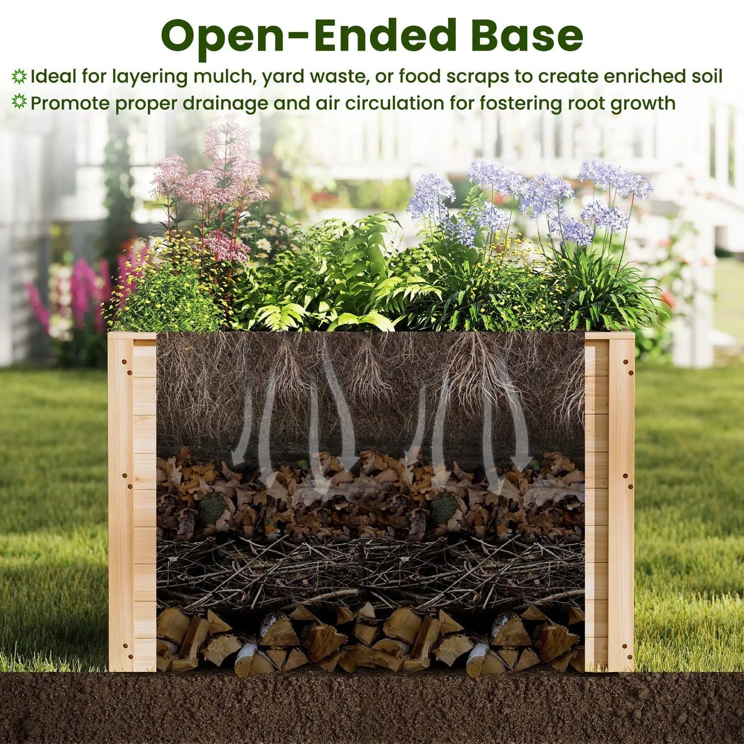 Wooden raised garden bed planter box by DirectDeals with wood frame and thriving plants on Tampa Home & Garden Store