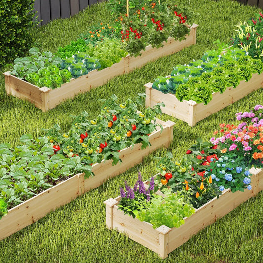 Wooden Raised Garden Bed with 2 Planter Boxes and Dividers-Natural - Tampa Home & Garden Store