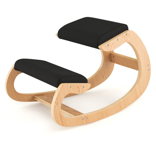 Wooden Rocking Chair with Comfortable Padded Seat Cushion and Knee Support-Black - Tampa Home & Garden Store