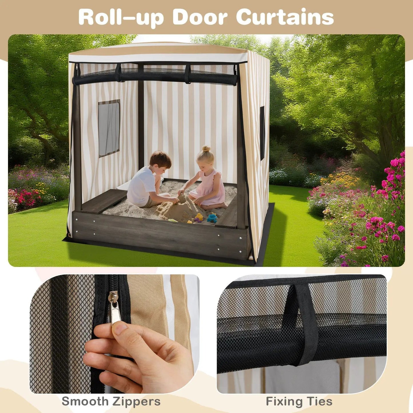 Wooden Sandbox with Canopy for Children 3 Years