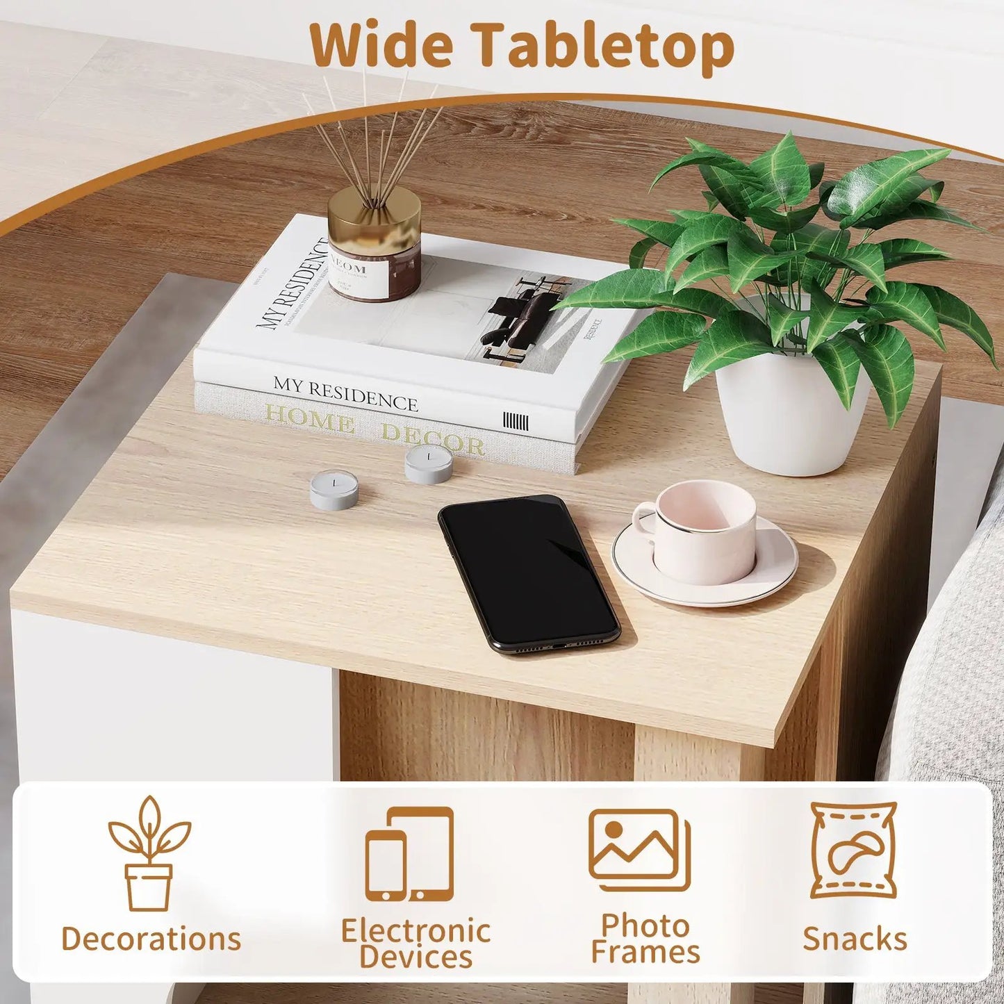 Wide Tabletop decor scene on a wooden desk with plant, diffuser and mug on Tampa Home & Garden Store