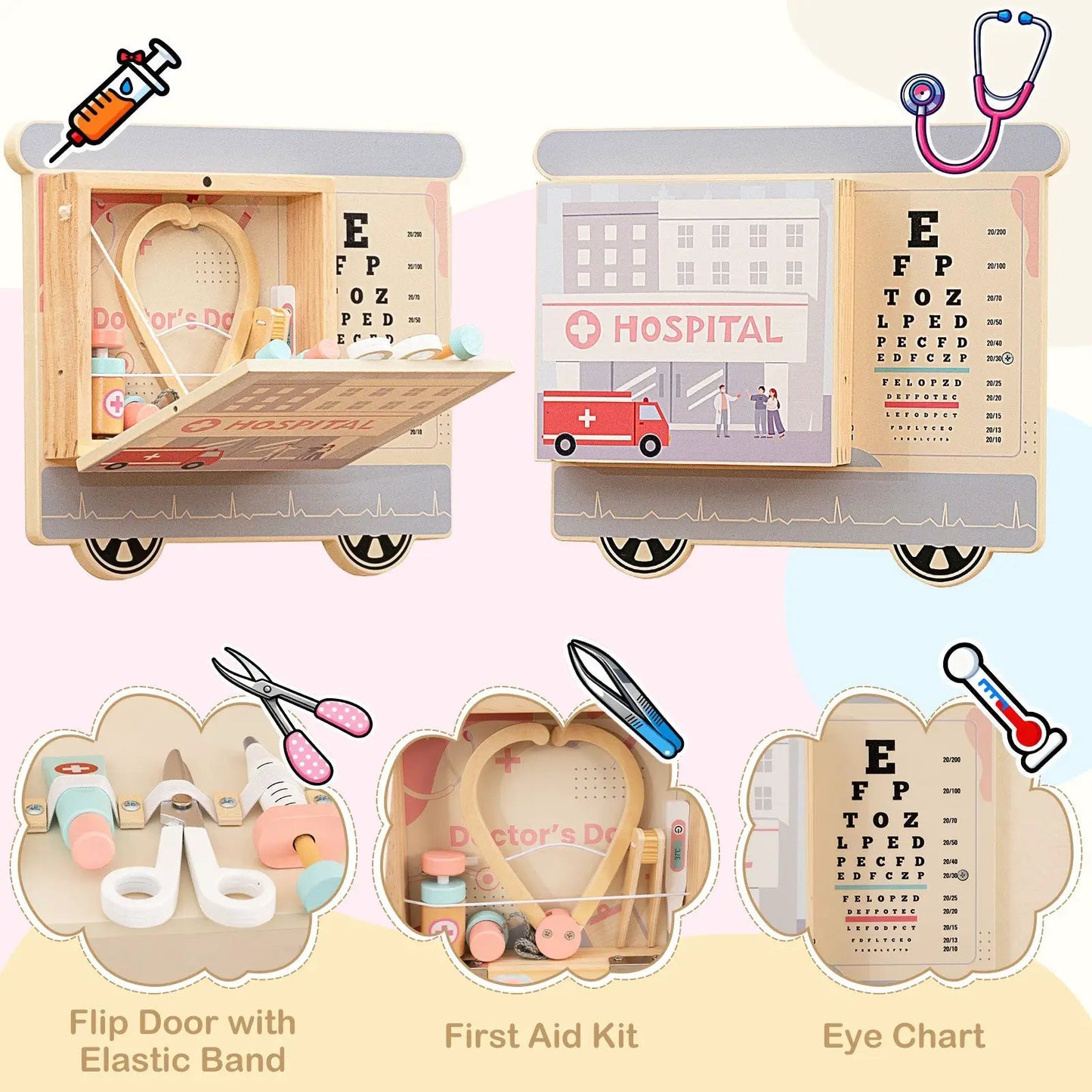 Wooden sensory wall panel pair with vanity & toolbox in natural wood DirectDeals hospital theme on Tampa Home & Garden Store