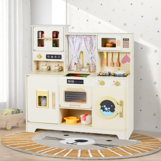 Wooden Toy Kitchen Playset with 14 Accessories for Aged 3+ Years-Beige - Tampa Home & Garden Store