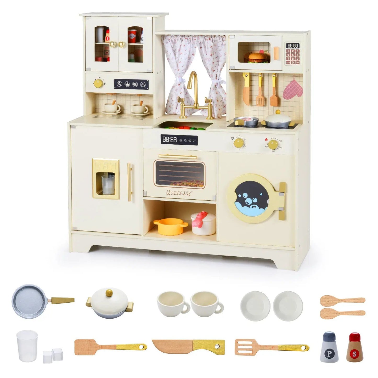 Wooden toy kitchen playset with 14 accessories in beige finish DirectDeals kitchen set on Tampa Home & Garden Store