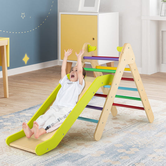 2-in-1 Wooden Triangle Climber Set with Gradient Adjustable Slide-Multicolor - Tampa Home & Garden Store