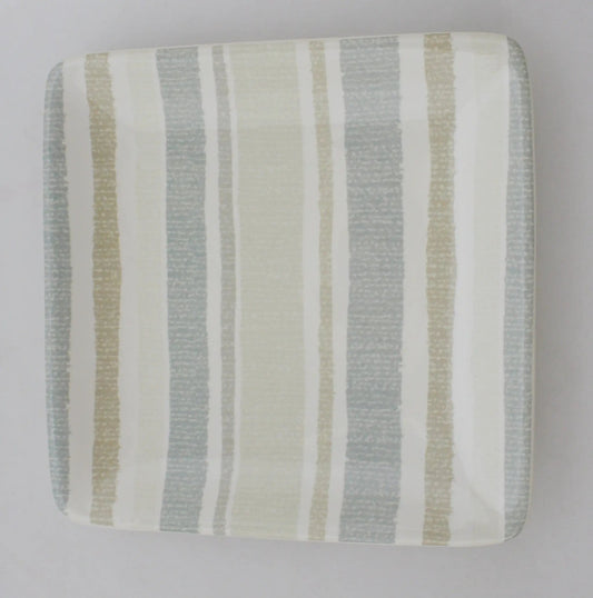 Woodland Walk Canape Plate Stripe Earthenware serving platter with pale blue beige stripes on Tampa Home & Garden Store