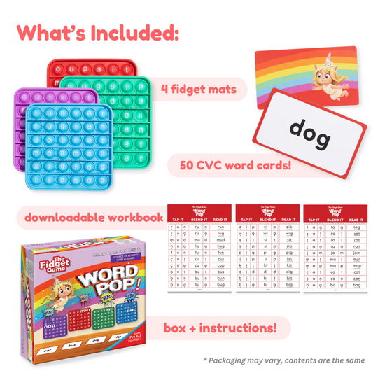 Word Pop! toy with four fidget mats and 50 CVC word cards by The Fidget Games on Tampa Home & Garden Store