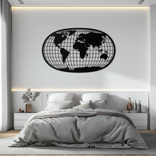 World Map Metal Wall Art black globe projection steel wall decor Enova Art on Tampa Home & Garden Store