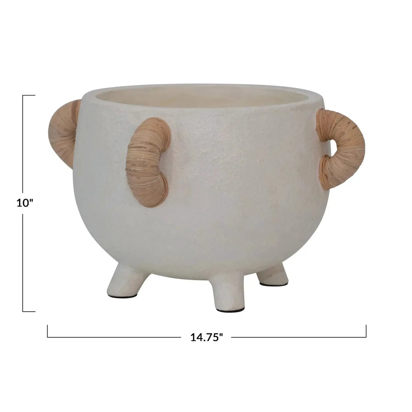 Wren Terracotta Planter with Rattan Handles, white pot with woven handles by White Cliff Studio on Tampa Home & Garden Store