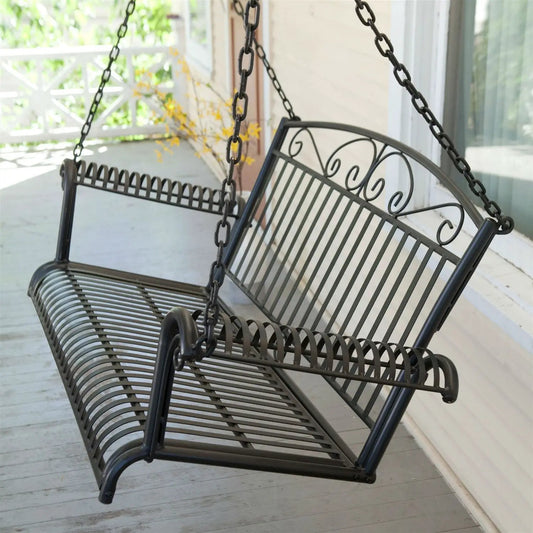 Wrought Iron Outdoor Patio 4-Ft Porch Swing in Black - Tampa Home & Garden Store