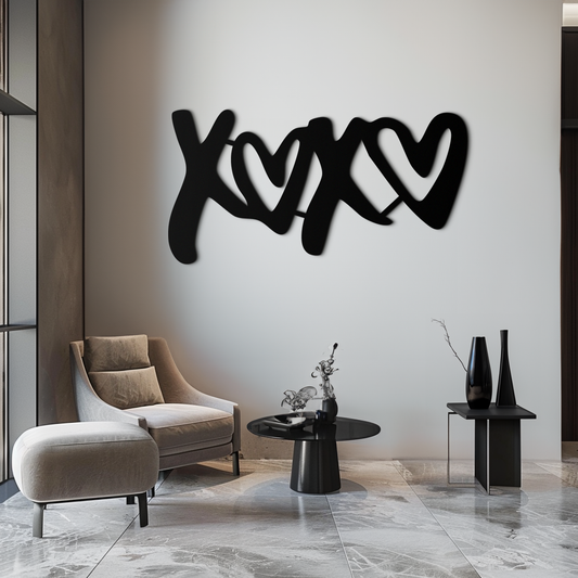 XOXO Love Hearts Metal Wall Art – Modern Romantic Black Home Decor- KAF567 - Tampa Home & Garden Store