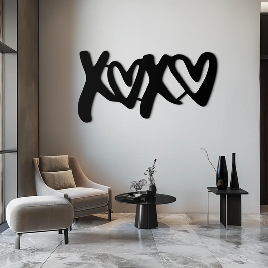 XOXO Love Hearts Metal Wall Art – Modern Romantic Black Home Decor- KAF567 - Tampa Home & Garden Store