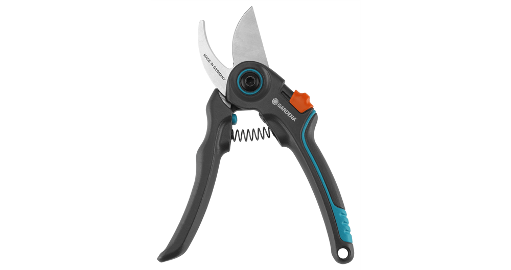 Garden Secateurs ExpertCut by Gardena with black/blue handles and orange lock lever on Tampa Home & Garden Store