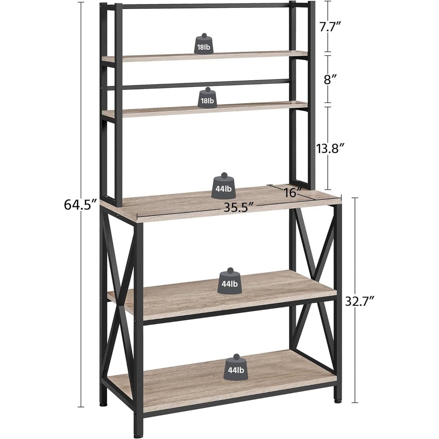 Estante para panaderos de madera gris y metal negro moderno, soporte para microondas, estantería de cocina