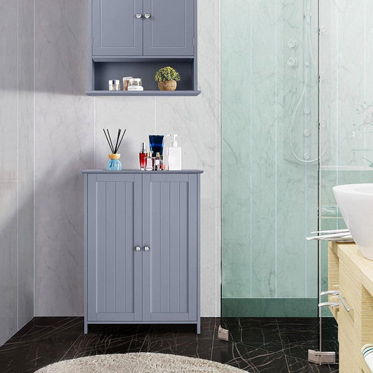 Armario de Almacenamiento de Cocina, de Piso, de Baño, Independiente, de 2 Puertas, de Madera Gris