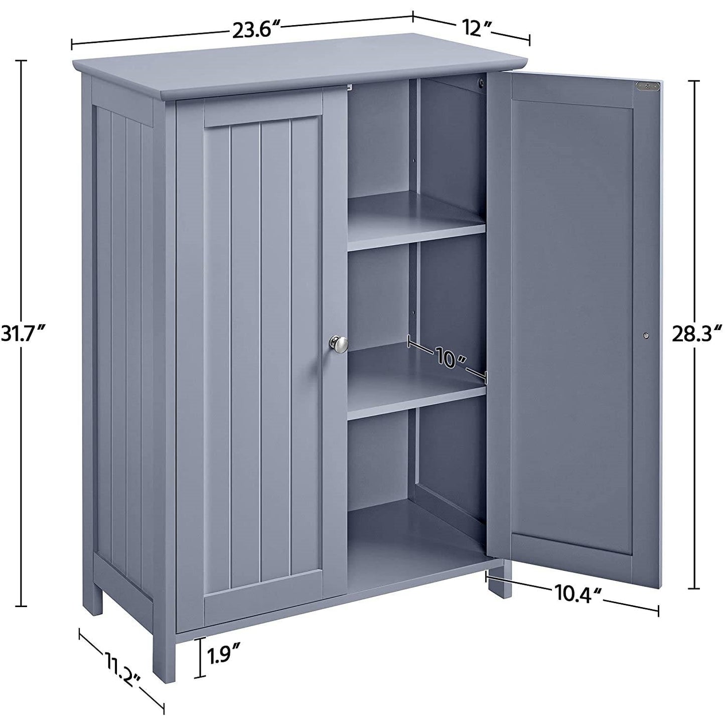 Armario de Almacenamiento de Cocina, de Piso, de Baño, Independiente, de 2 Puertas, de Madera Gris