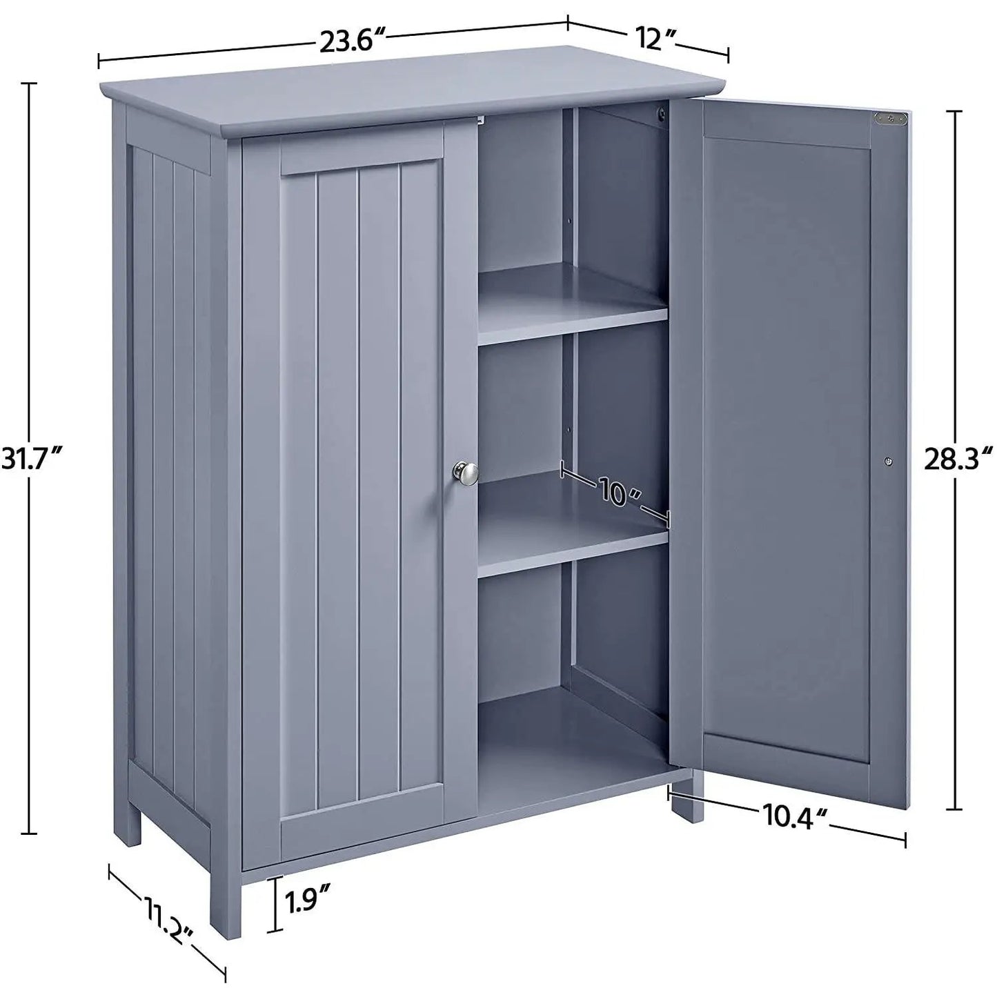 Gray Wood 2-Door Freestanding Bathroom Floor Cabinet Kitchen Storage Cupboard - Tampa Home & Garden Store