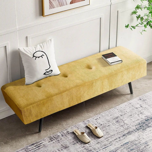 Yellow corduroy end of bed bench with black legs by HomePacific on Tampa Home & Garden Store
