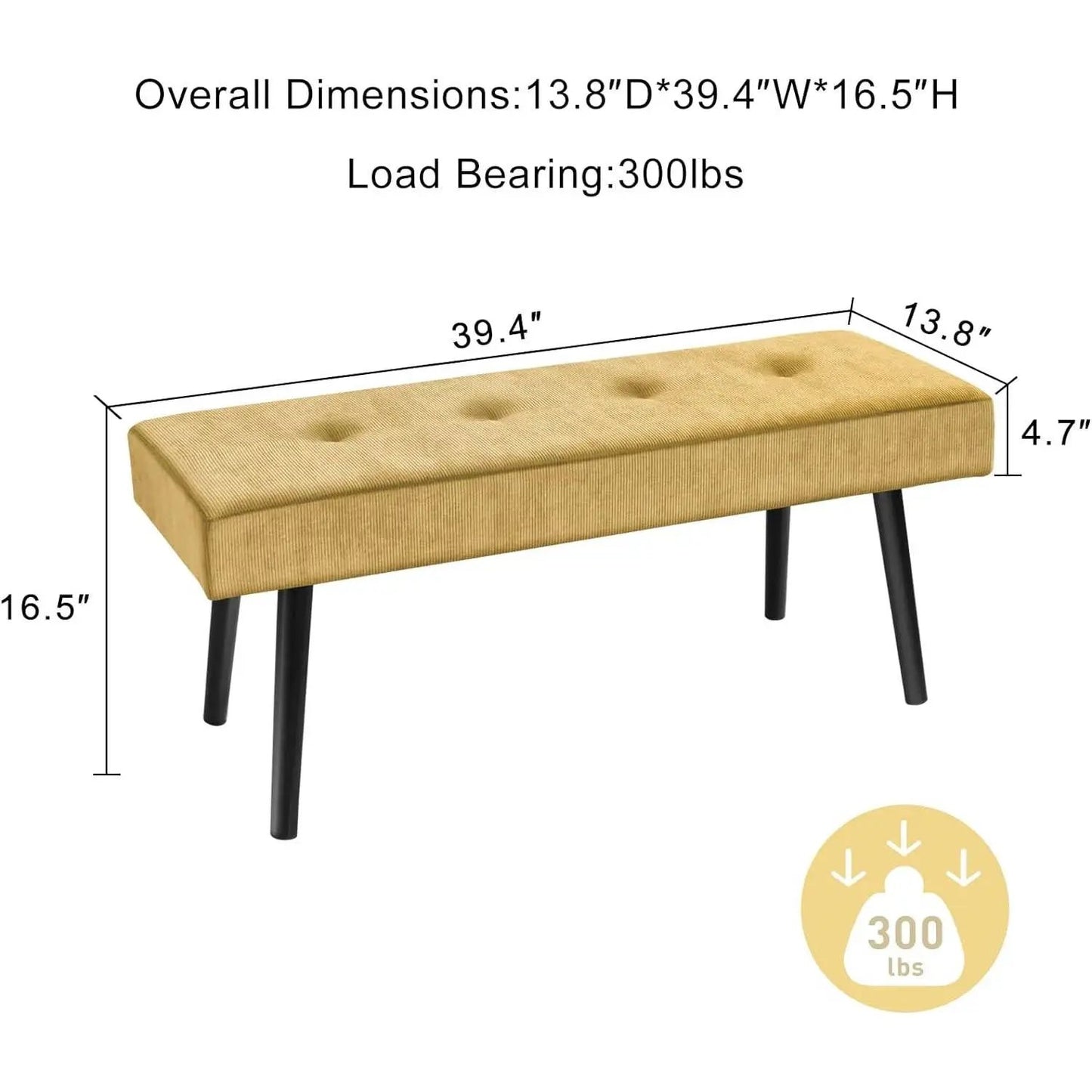 End of bed bench in yellow corduroy with black legs for the bedroom on Tampa Home & Garden Store