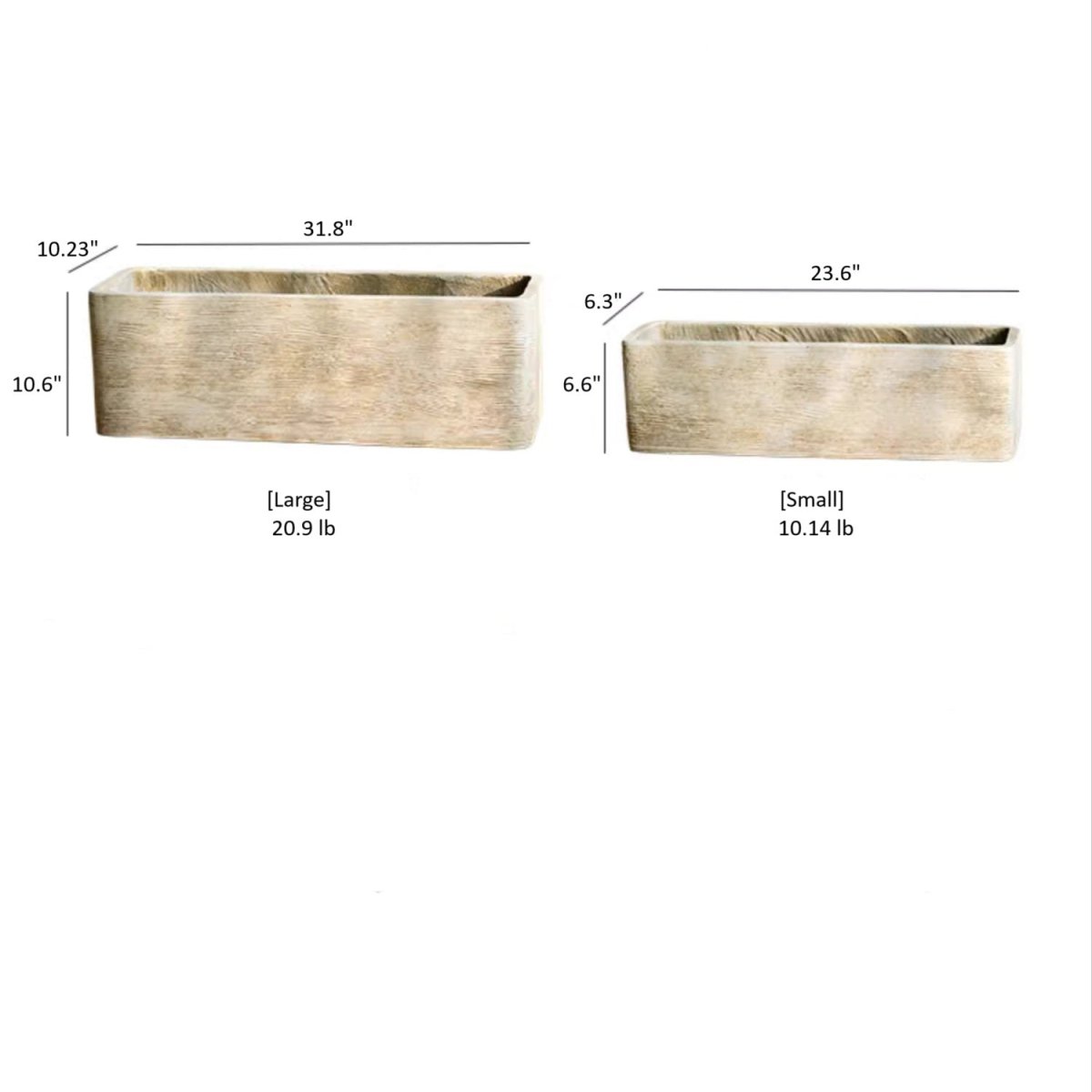 Modern Rectangular Textured Planter 2-pack, large & small by RusticReach in beige finish on Tampa Home & Garden Store