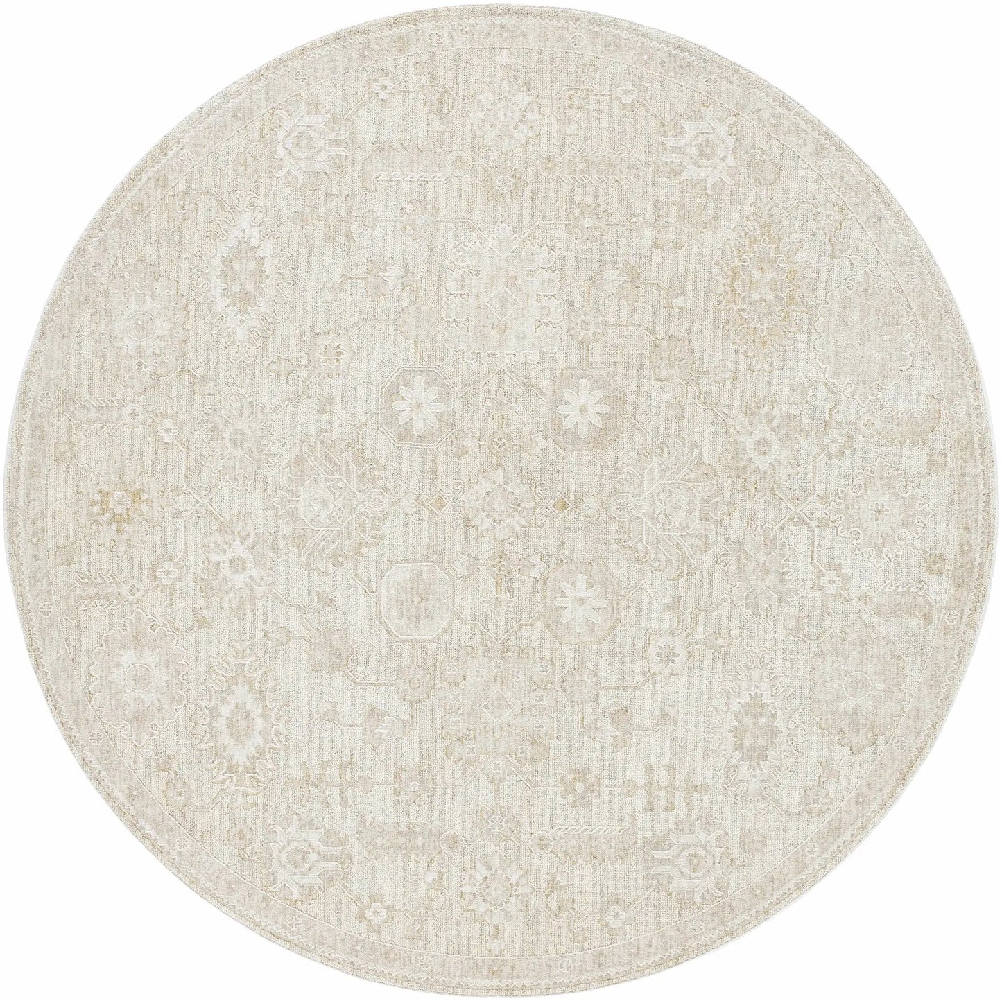 Yonca Luxe Rug round beige oriental rug with subtle floral motif on Tampa Home & Garden Store