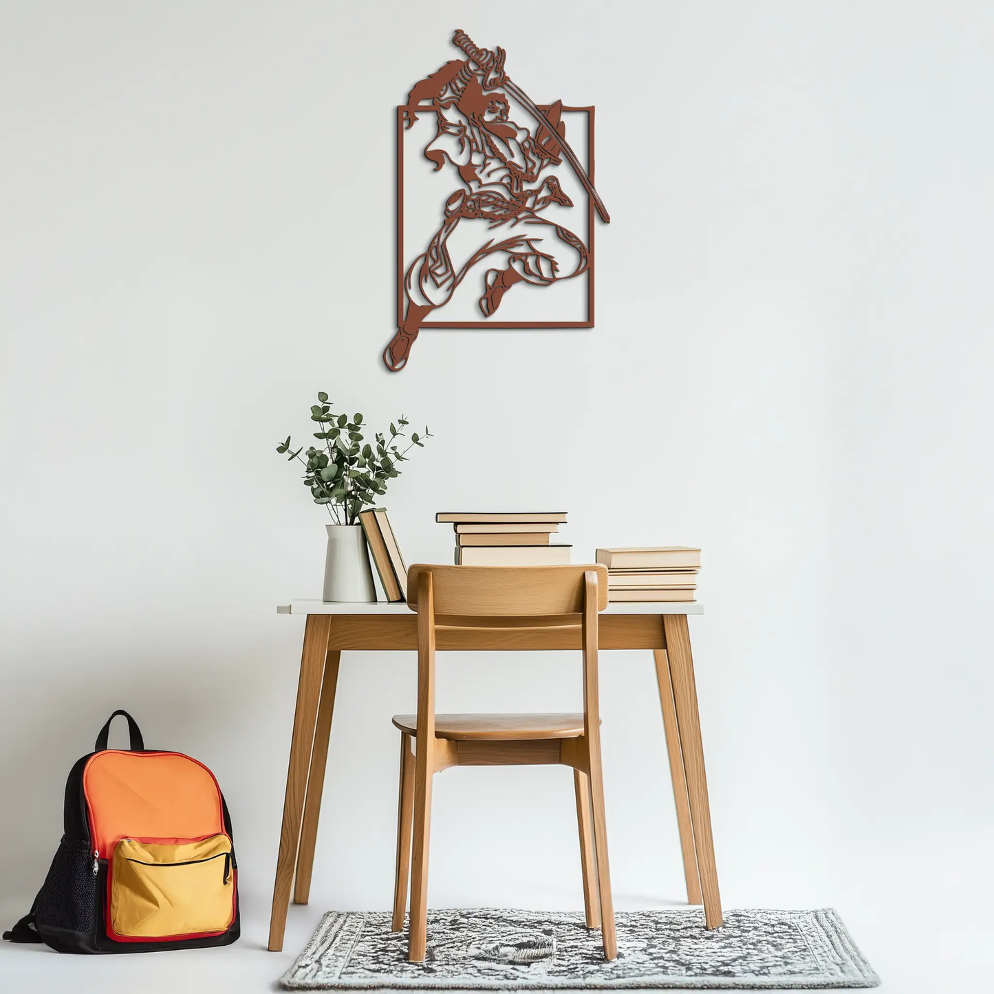 Yasuo Sword Silhouette metal wall art, rust-brown modern steel wall decor on Tampa Home & Garden Store