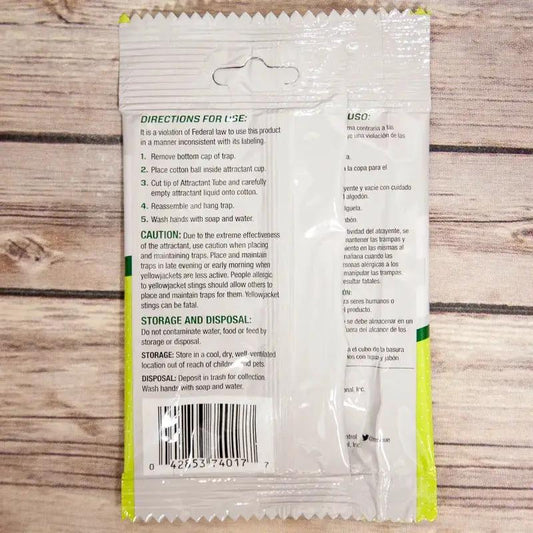 Yellowjacket Attractant Refill 4 Weeks pest control pouch, white with yellow-green trim on Tampa Home & Garden Store