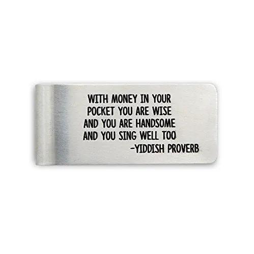 Yiddish Proverb money clip, silver metal with engraved proverb, by Country Christmas Loft on Tampa Home & Garden Store