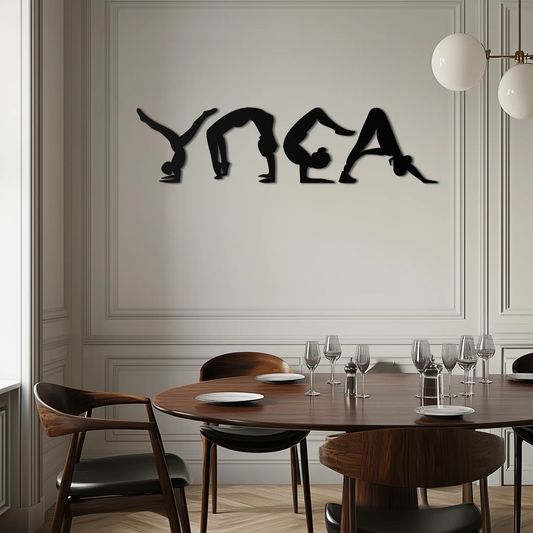 Yoga Pose Silhouette Metal Wall Art featuring black yoga poses for home decor on Tampa Home & Garden Store