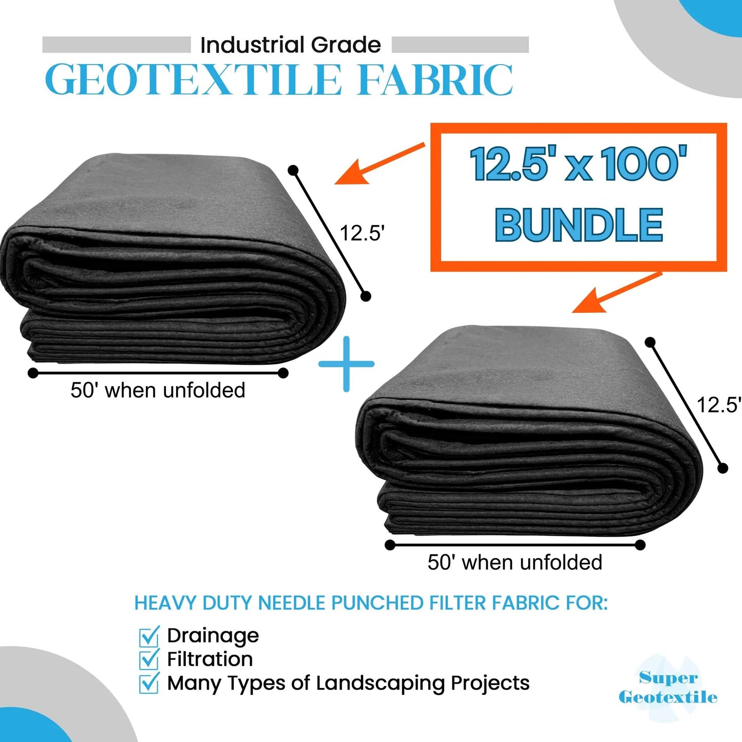8 oz Needle Punched Geotextile Filter Fabric bundle 12.5' x 100' 2-pack Super Geotextile on Tampa Home & Garden Store